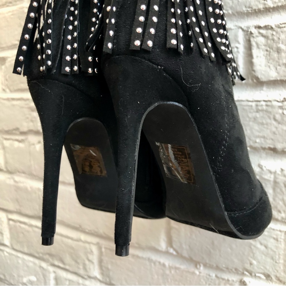 Blacksilver studs Fringe over the knee Boots Stiletto heels Faux suede leather 6 - Picture 11 of 16